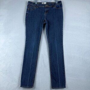 SO Slim Straight Jeans Medium Wash Denim Stretch Mid Rise Womens Blue Size 11